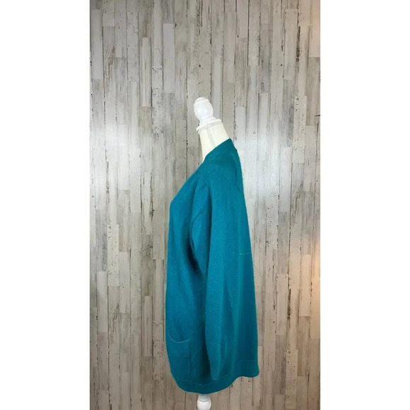 Vintage That's Me! Women's Small Silk Teal Open Front Long Knit Cardigan Sweater - Picture 4 of 7